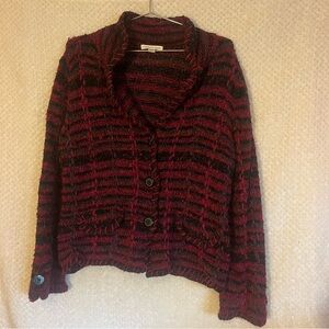Coldwater Creek Red and Black Striped Button Cardigan Sweater Womens Size Large